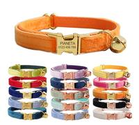 Collier personnalisé pour Chat - Nom et numéro de téléphone gravés personnalisés,Tissu Doux et réglable(Velours), Boucle en métal sécurisée, Orange, S (16cm-26cm)