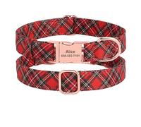 Collier personnalisé pour Chien, Collier personnalisé à Carreaux Rouges avec nœud Papillon, Gravure, étiquette d'identification pour Animal de Compagnie(Green 2,S)