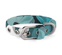Collier personnalisé pour chien et chat - Motif floral bleu sarcelle gris et blanc - Réglable - Pour chiens et chats de taille moyenne et petite