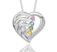 Collier Personnalisé Prénom-Collier Gravé 1-4 Nom Collier Pendentif et Pierre de Naissance,Cadeau Personnalisé pour Femme Maman Mamie Copine,Cadeau Fête des Mères et Anniversaire (4 Name + Birthstone)