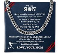 Collier personnalisé « To My Son From Mom », pendentif joueur de baseball de la part de papa, bijou inspirant, collier à maillons cubains cadeau pour homme de la part de maman, Acier inoxydable, doré