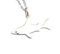 Collier petit requin en argent sterling 925. Pendentif prédateur océanique, poisson aquatique, animal marin, bijou de plage, charme naturel. Cadeau pour elle | Avec chaîne de 45 cm | Plaqué argent