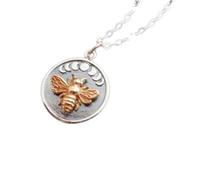 Collier phases de lune en argent sterling 925 avec abeille en bronze. Petit pendentif nature. Breloque céleste. Bijou délicat en forme d'abeille. Cadeau jardinier | Avec chaîne de 45 cm | Plaqué