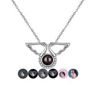 Collier photo de projection personnalisé avec image à l'intérieur du collier d'ailes d'ange Je t'aime en 100 langues Bijoux de mémoire romantique Pendentif commémoratif pour femmes hommes grand-père