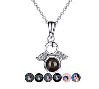 Collier photo de projection personnalisé avec image à l'intérieur du collier d'ailes d'ange Je t'aime en 100 langues Bijoux de mémoire romantique Pendentif commémoratif pour femmes hommes grand-père