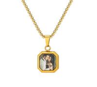 Collier photo personnalisé avec texte gravé Collier personnalisé avec photo pour femmes et hommes Cadeaux pour le Nouvel An, la Saint-Valentin, un anniversaire, la fête des pères (noir) (Doré)