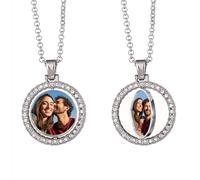 Collier Photo Personnalisé, Colliers Pendentif avec Photo Réversibles, Collier de Mémoire avec Pendentif Photo Personnalisé, Chaîne Hip Hop Double Face Personnalisée