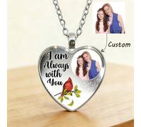 Collier photo personnalisé en forme de cœur, collier commémoratif du cardinal "Je serai avec toi pour toujours", cadeau de sympathie personnalisé pour commémorer les êtres chers disparus, bijoux pour 