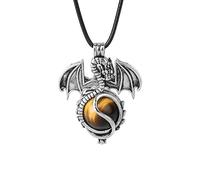 Collier Pierre-Collier Dragon Vintage 16mm Pierre Naturelle Cristal Pendentif ColliersBrown Sable Rouge Agate Femmes Hommes Bijoux Tendance,Chaîne Oeil de Tigre,Taille Unique