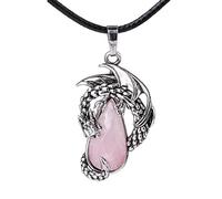 Collier Pierre-Dragon Homme Collier Pierre Naturelle Pendentif Goutte d'eau Facettes Améthyste Oeil de Tigre Obsidienne Colliers Vintage Femmes Hommes Bijoux Tendance,Collier Quartz Rose,Taille Uni