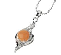 Collier Pierre Pour Femmes,Collier Pendentif En Cristal,Collier En Pierre De Jade Orange Avec Chaîne En Argent,Pendentif En Perle De Pierre Ronde En Cristal De Guérison,Cadeaux Pour Femmes Et Homm