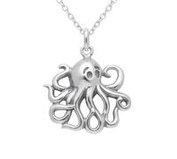 Collier pieuvre en argent sterling 925. Créature marine | LK_NLC_03095 | womens sports mountain hobby cold season gift for skier athlete petite dainty with 18 inch chain silver