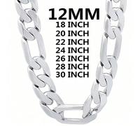 Collier plaqué argent sterling 925 pour hommes, chaîne cubaine classique de 12 mm, disponible en 18/20/22/24/26/28/30 pouces, bijou de chaîne épaisse hip-hop, excellent cadeau 70 cm 28 pouces,55 cm 22