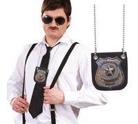 Collier plaque d'inspecteur de police - Métal et PU - Gris - Mixte - Spécial police