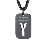 Collier Plaque Militaire Armé Français Personnalisable Pendentif Identi Femme Homme Lettre Initial Prénom Gravure Médaillon Acier Inoxydable Y Noir Bijoux Cadeau Noël Fêtes des Mères Pères