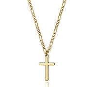 Collier plaqué or 14 carats pour homme, chaîne figaro en acier inoxydable lisse poli, collier avec pendentif en forme de croix, cadeau pour enfants, femmes et filles en acier inoxydable plaqué or 14