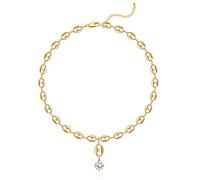 Collier plaqué or 18 carats en forme de nez de cochon plat de 8 mm avec pendentif en forme de grain de café pour femme, Plaqué or, Zircone cubique