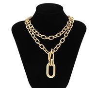 Collier plaqué Or pour Femme Chaîne en Couches Hiphop avec Grand Pendentif Collier pour Femme Mode Or Argent Couleur épaisse Cou chaîne Collier Bijoux Cadeau d'anniversaire pour Femme Fille