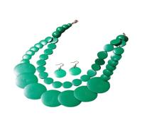 Collier plastron double brin avec couches de disque gradué, finition aspect bois, chaîne de cou avec pendentif boucles d'oreilles pour tenue de style, collier à disques superposés, bijou rond, chaîne