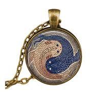 Collier plastron en métal avec cabochon en verre de Tai Chi Noir et blanc, nan