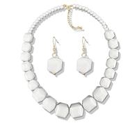 Collier plastron en perles blanches - Ensemble de bijoux d'inspiration africaine en acrylique pour femme, accessoire de costume audacieux pour Halloween et occasions spéciales, taille unique, Métal