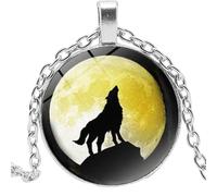 Collier plastron en verre convexe avec pendentif rond en forme de loup hurlant, nan