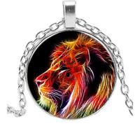 Collier plastron illusion de lion créatif en verre convexe avec pendentif rond, nan