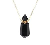 Collier polyèdre Conique en Pierre de Cristal Naturel Pendentif diffuseur d'huile Essentielle d'agate Noire de Fluorite Verte Bijoux à la Mode pour Les Femmes, Agate Noire, Taille Unique