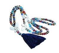 Collier Pompon Bohème avec Pendentif en Bois Noué à La Main - Long avec Pampille de Cristal et Chaîne de Chandail