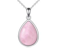 Collier POPLYKE en argent sterling 925 avec larimar/pierre de lune/ambre/labradorite/opale/malachite/turquoise/quartz rose/lapis lazuli/onyx noir pour femmes - Bijoux en forme de larme pour filles