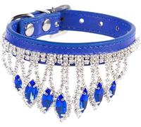 Collier pour Animal de Compagnie, Collier for Chien en Diamant Brillant, Collier for Chat Cristal Strass avec Pendentif Bling-Bling, for Animal de Compagnie Souple et réglable Cuir PU(Blue,M)