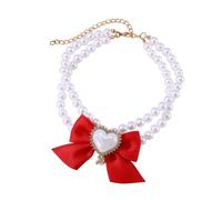 Collier pour animal de compagnie, collier réglable en forme de cœur avec perles artificielles, collier de princesse pour chiot, mariage, festival, cadeau d'anniversaire, collier habillé _ S (rouge)
