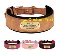 Collier pour animal de compagnie en cuir PU gravé et personnalisé, large collier avec médaille d'identification, collier de chien réfléchissant réglable et anti-perte, médailles d'identification perso