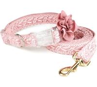 Collier pour Animal de Compagnie, Ensemble Collier et Laisse en Dentelle for Chien, for Chiot Coton, for brodé à la Main avec Fleur(Pink,M)