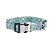 Collier pour animal domestique gravé en nylon imprimé floral avec plaque d'identification personnalisée pour carlin, chihuahua, labrador, bouledogue français, E, M
