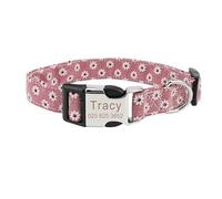 Collier pour animal domestique gravé en nylon imprimé floral avec plaque d'identification personnalisée pour carlin, chihuahua, labrador, bouledogue français, F, M