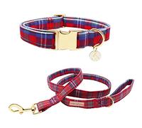 Collier pour Animaux Ajustable Collier de Noël en Coton for Chien avec nœud Marin à Carreaux Rouge et Bleu for Plusieurs Tailles(B,L)