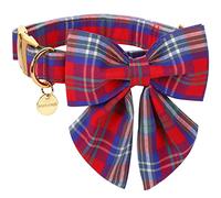 Collier pour Animaux Ajustable Collier de Noël en Coton for Chien avec nœud Marin à Carreaux Rouge et Bleu for Plusieurs Tailles(C,S)
