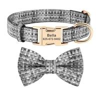 Collier pour Animaux De Compagnie Personnalisé avec Nœud Mignon, Collier pour Chien en Nylon Réglable Personnalisé pour Shiba Inu Carlin Labrador Bouledogue Français,Noir,L