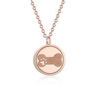 Collier pour cendres d'animaux de compagnie - 20 mm - Forme ronde - En acier inoxydable - Urne funéraire - Gravure à l'empreinte de patte et os de chien, 20mm, Métal