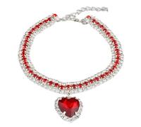 Collier pour chat - Accessoire mignon pour animal domestique avec pendentif en cristal (Rouge, taille M, tour de cou 25-30 cm)