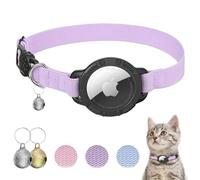 Collier pour chat AirTag, collier extensible pour chaton avec support pour Apple Air Tag et clochette, design détachable, collier de suivi GPS ultra élastique pour chats et chiots (19-32 cm, violet)