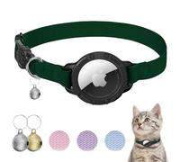Collier pour chat AirTag, collier extensible pour chaton avec support pour Apple Air Tag et clochette, design détachable ultra élastique, collier de suivi GPS pour chats et chiots (Vert forêt)
