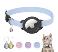 Collier pour chat AirTag, collier extensible pour chaton avec support pour Apple Air Tag et clochette, design détachable ultra élastique, collier GPS de suivi pour chats et chiots (19-32 cm, Bleu)