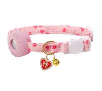 Collier pour chat avec support AirTag, collier pour chaton avec support Apple Air Tag et clochette pour fille, garçon, chat, 1 cm de large et léger. (Cœur rose)