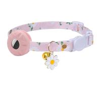 Collier pour chat avec support AirTag, collier pour chaton avec support Apple Air Tag et clochette pour fille, garçon, chat, 1 cm de large et léger (Marguerite rose)