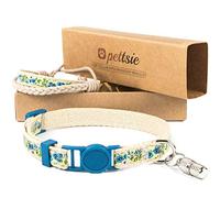 Collier pour Chat - Bracelet de sécurité et d'amitié - Tube d'identification Inclus - Durable - 100% Coton - Réglable Facilement (19-29 cm, Bleu)