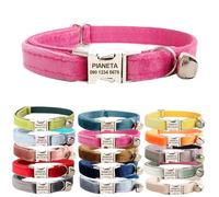 Collier pour Chat, Collier brodé personnalisé avec Clochette pour Chat et Petit Chien, Chiot et Chaton - Texte personnalisé avec nom et numéro de téléphone de l'animal (L(20cm-32cm), Rose Rouge)