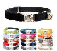 Collier pour Chat et Chaton brodé personnalisé avec Clochette pour Chat et Petit Chien, Chiot et Chaton - Texte personnalisé avec nom et numéro de téléphone de l'animal (S (16cm-26cm), Noir)