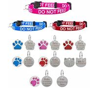 Collier pour chat LARRYROO « NE PAS nourrir » en rose, rouge ou bleu, avec système de libération de sécurité et étiquette d’identification gravée en option (étiquette ronde en paillettes roses)